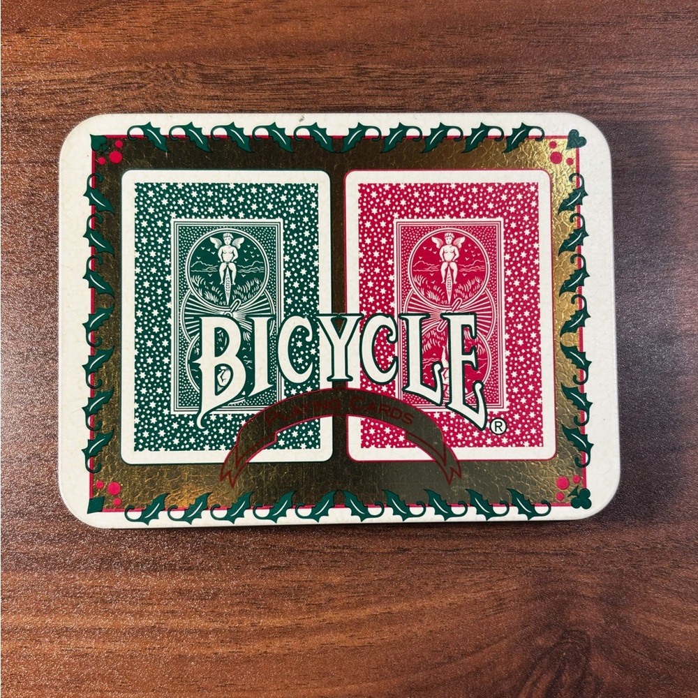 Bicycle Vintage Holiday Playing Cards Tin w/Red & Green Decks